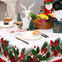 Tovaglia natalizia Garvee rettangolare 137x274 cm bianca con stella di Natale, fiocchi, agrifoglio e bacche per decorazioni invernali festive