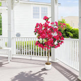 Garvee Albero Artificiale di Bougainvillea 120 cm con 168 Fiori Rossi, Vaso Nero Elegante per Interni ed Esterni, Steli Flessibili, Poliestere Realistico - 120