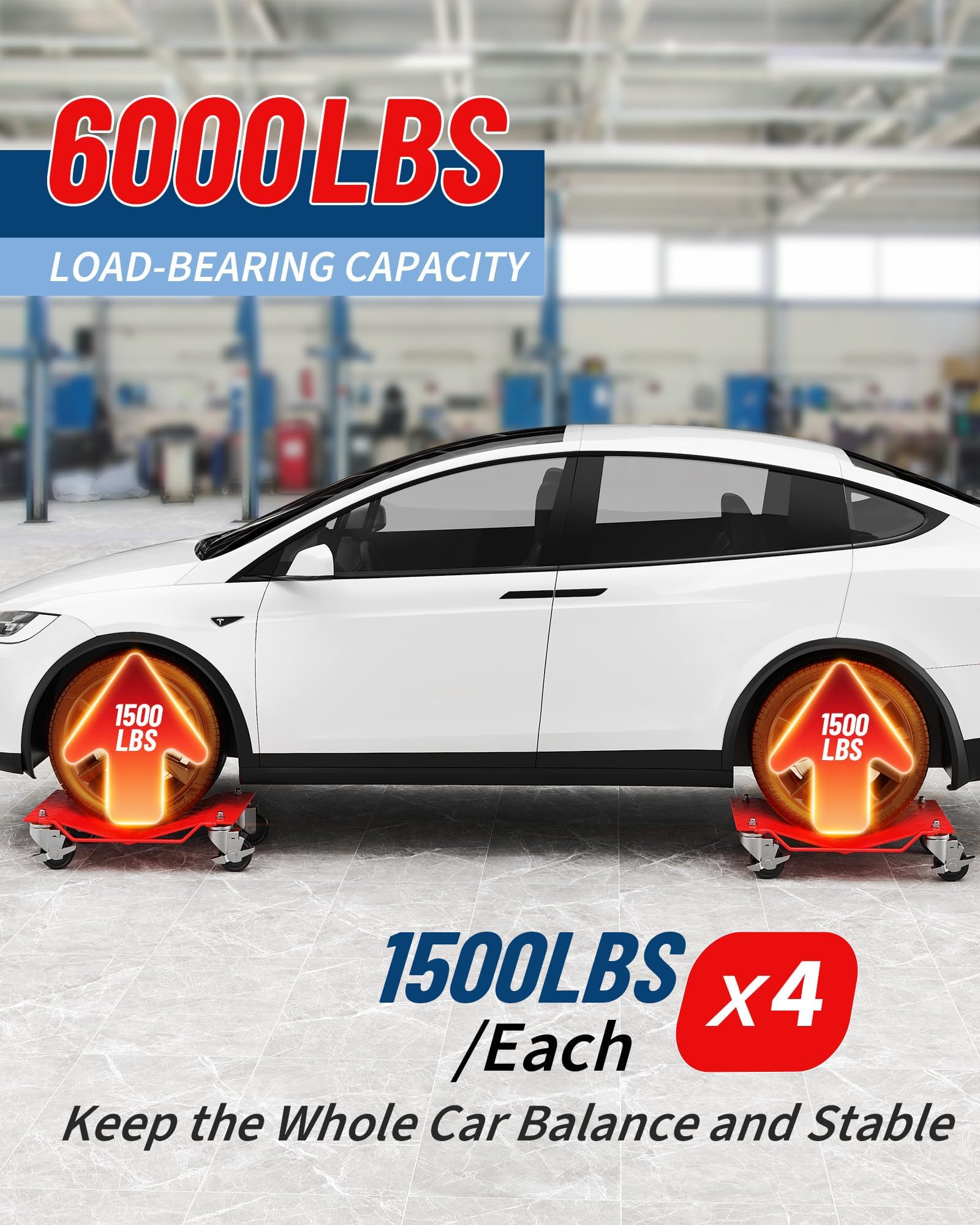 Set di carrelli per ruote auto Garvee Heavy Duty, 4 pezzi, capacità 6000 libbre, telaio in acciaio, per auto, camion, garage, girevole a 360°, nero