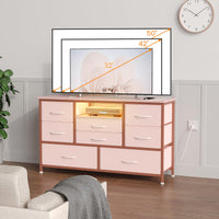 Cassettiera GARVEE con 8 cassetti, mobile TV con luce LED, 3 prese e 2 porte USB, cassettiera per soggiorno, corridoio, camera da letto, robusta struttura in metallo, piano in legno