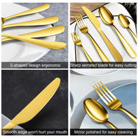 Set di posate Garvee in acciaio inossidabile da 60 pezzi per 12 persone, color oro, lucidato a specchio, robusto