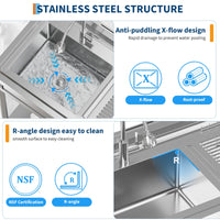 Lavello di servizio in acciaio inossidabile Garvee con 1 vasca, rubinetto caldo/freddo, asse da lavaggio integrata per lavanderia e garage, indipendente, acciaio inossidabile argento