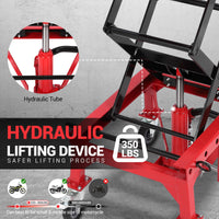 Sollevatore idraulico per motociclette Garvee, capacità di sollevamento 350 libbre, comando a pedale e 4 ruote, per officina e garage, telaio in acciaio, rosso