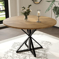 Tavolo da pranzo rotondo Garvee da 119.38 cm con robusta base in metallo per cucina e sala da pranzo, per 4-6 persone, piano in MDF, antigraffio e impermeabile