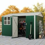 Garvee Capanno Da Giardino 8x10 FT, 450CU.T, Acciaio Zincato, Verde, Esterno Patio Giardino, Tetto a Punta, Porte Bloccabili - Verde