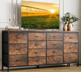 Mobile TV Garvee da 63" per TV da 65-75", 14 cassetti, tessile e legno, camera da letto e soggiorno, protezione antiribaltamento, alimentazione elettrica - Marrone
