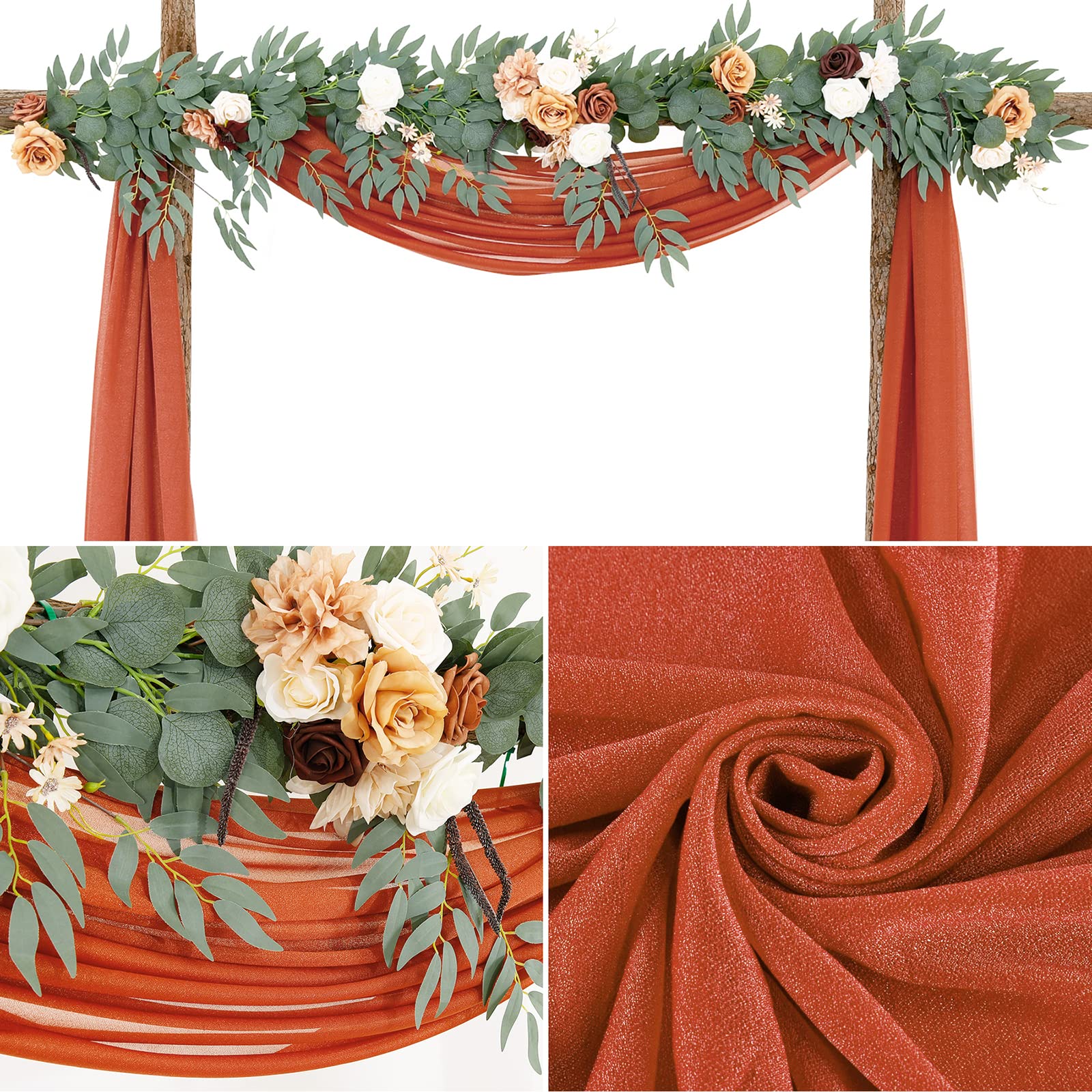 Garvee Wedding Arch Tenda in tulle drappeggiata in mussola 70x550cm Decorazione per matrimonio color caramello