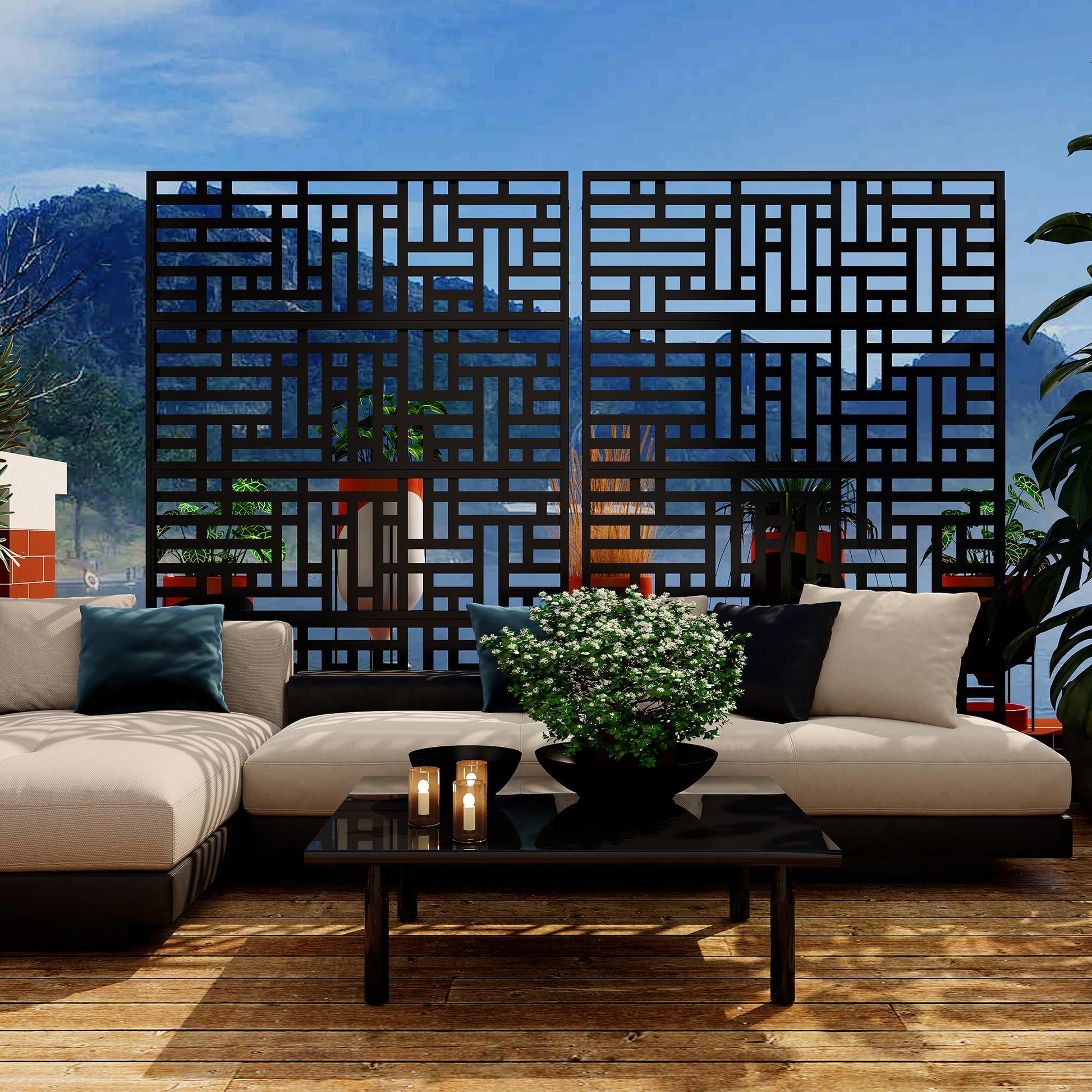 Garvee Recinzione decorativa in metallo per giardino, 72" H, antiruggine, alluminio, forme geometriche, per cortile e piscina