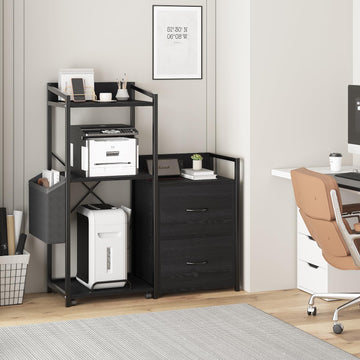 Mobiletto portadocumenti Garvee con strisce LED, mobiletto per ufficio con 2 cassetti e ripiano, tavolo per stampante per ufficio e casa, grande, nero