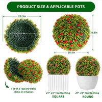 Garvee 20,5" Set di 2 palline di bosso artificiali con fiori rossi per balcone e giardino Materiale PE Verde