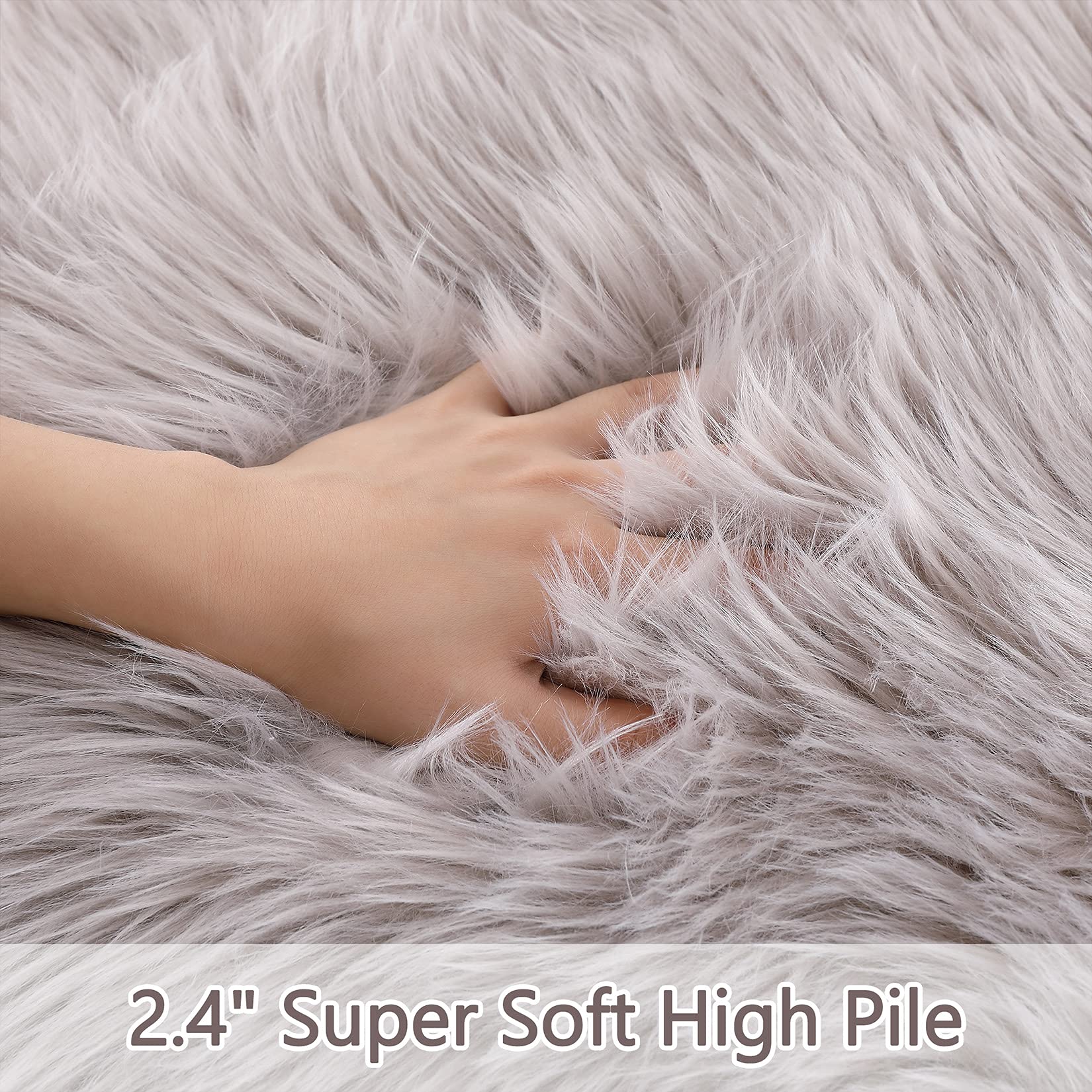 Garvee Tappeto Morbido Finto Pecora Shaggy 1000 GSM Antiscivolo Grigio 4x6 Piedi Rettangolare per Camera e Soggiorno