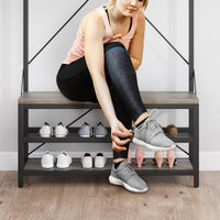 Appendiabiti grande Garvee con scarpiera e panca, con 3 ripiani, ganci, struttura in metallo rimovibile, per ingresso, 39,9"x15,7"x72" in stile industriale