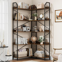 Scaffale angolare Garvee da 72" Libreria industriale a forma di L a 5 ripiani in MDF, metallo, soggiorno, camera da letto, nero