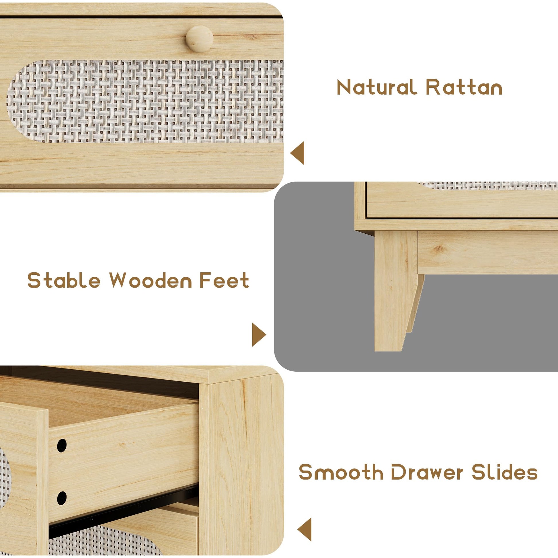 Cassettiera in rattan Garvee con 6 cassetti, porte USB, legno naturale, stile boho, camera da letto e soggiorno, 52,1"L x 31,2"A, colore naturale