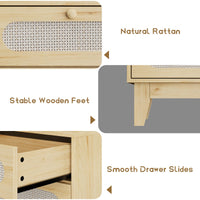 Cassettiera in rattan Garvee con 6 cassetti, porte USB, legno naturale, stile boho, camera da letto e soggiorno, 52,1"L x 31,2"A, colore naturale