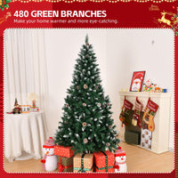 Albero di Natale artificiale Garvee da 180 cm con pigne ed effetto neve ghiacciata, rami fitti e realistici, supporto in metallo, bianco