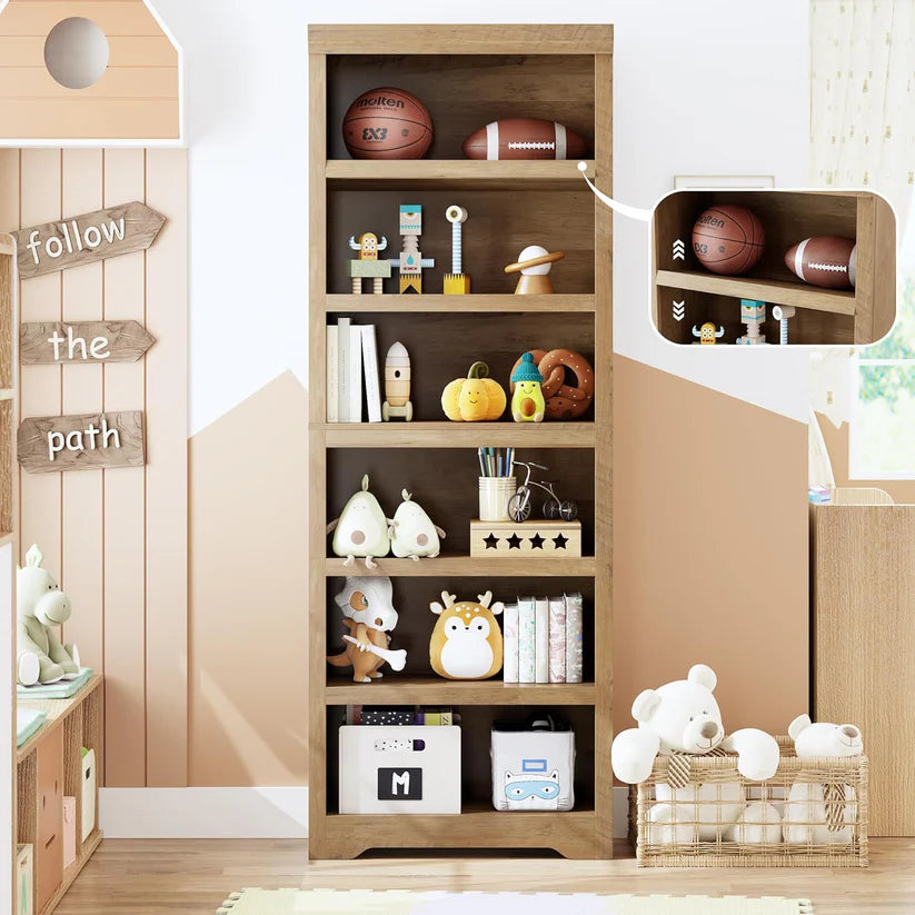 Garvee Libreria Rustica Alta 190,5 cm con 2-6 Ripiani Regolabili, Struttura in MDF Robusta, Elegante, Antiribaltamento, per Soggiorno e Studio, Bianco