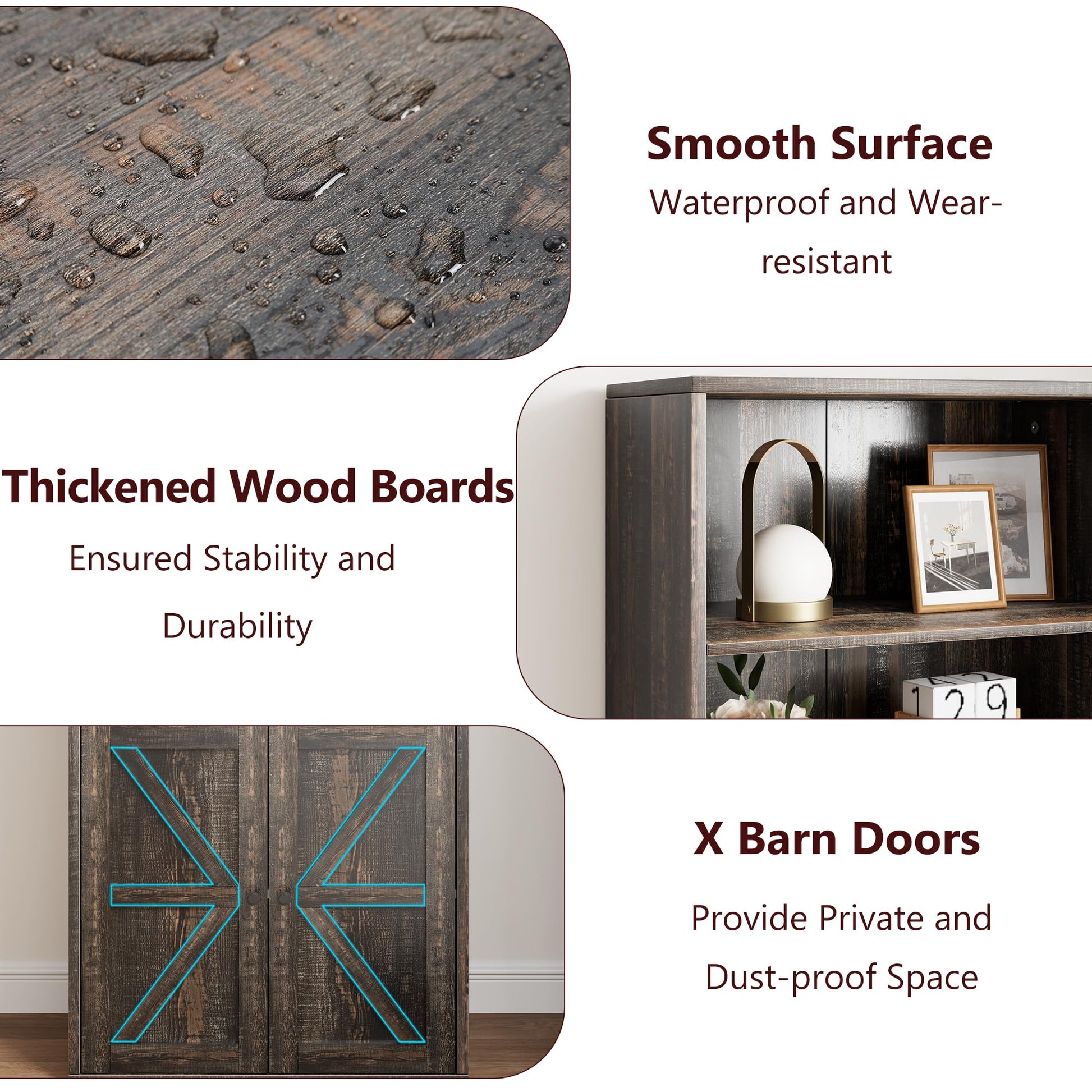 Libreria Garvee con ante, stile industriale, 6 ripiani, profondità, capacità di carico 30 kg, design rustico in legno, per ufficio e soggiorno, bianco