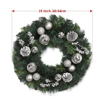 GARVEE Ghirlanda di Natale 40 cm Ghirlanda artificiale per porta Argentata con palline di Natale Pigne Bacche per porta d'ingresso Camino Decorazione da parete Verde