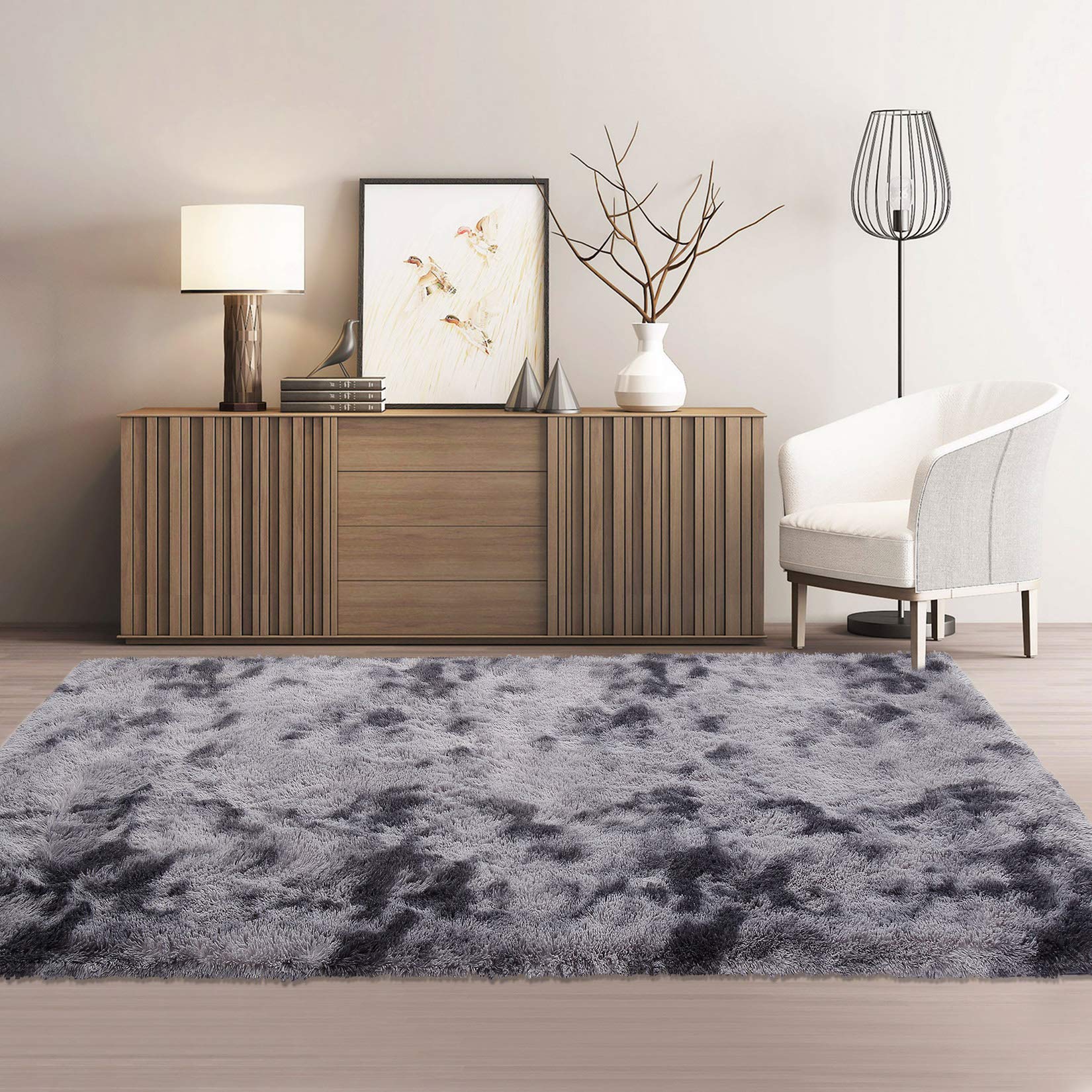 Tappeto Garvee Extra Large 9' x 12' in soffice velluto, 4 cm, in poliestere, grigio scuro, per cameretta dei bambini