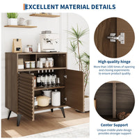 Credenza con ante scanalate Garvee, con ripiani regolabili, per soggiorno, cucina, corridoio, struttura in legno, gambe 3D, gambe in metallo