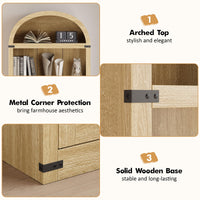 Libreria Garvee con ante, 71,65 pollici, stile fattoria, legno MDF, protezioni angolari in metallo, soggiorno e ufficio, colori legno naturale