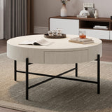 Garvee Tavolino Da Caffè Rotondo Con Cassetti, Legno MDF E Gambe In Metallo, Vintage, 2 Cassetti, Bianco, Per Soggiorno E Ufficio