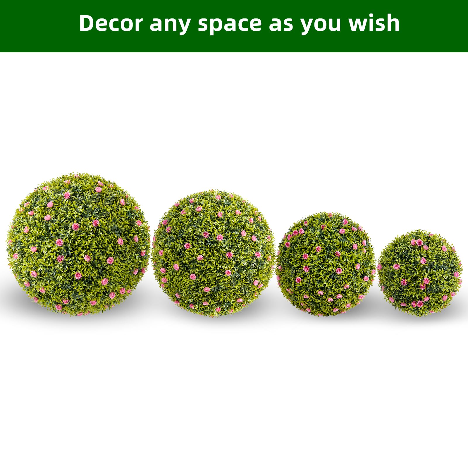 Garvee - Set di 2 palline di bosso artificiale da 16,5" con fiori rosa, in materiale PE resistente ai raggi UV, senza manutenzione, per balcone e giardino