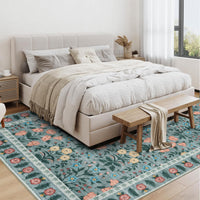 Tappeto decorativo Garvee per interni Boho, motivo floreale nero, antiscivolo, a pelo corto, 160x230 cm, per soggiorno, cameretta dei bambini, sala giochi