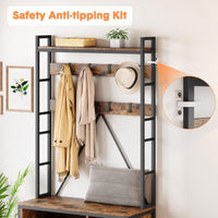 Garvee Hall Tree con panca e guardaroba 5 in 1 Organizer per corridoio e anticamera in legno rustico regolabile