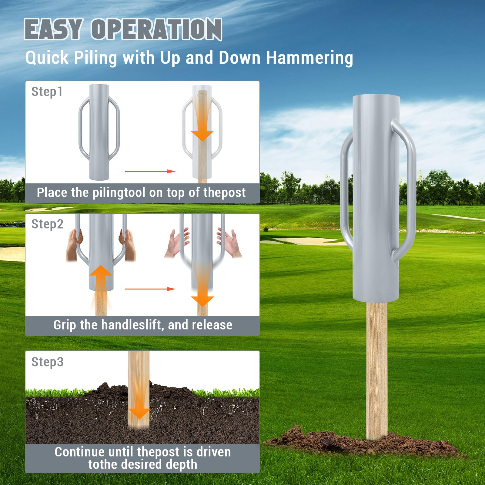 Garvee 37 LB T-Post Driver per pali di recinzione in metallo Manuale Acciaio resistente Manico confortevole Versatile per giardino e agricoltura
