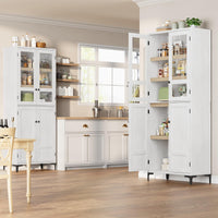 Mobile dispensa da cucina Garvee alto 180 cm con ante in vetro, 4 ante, 5 ripiani regolabili, in legno, per cucina e bagno, chiusura magnetica, indipendente, design moderno