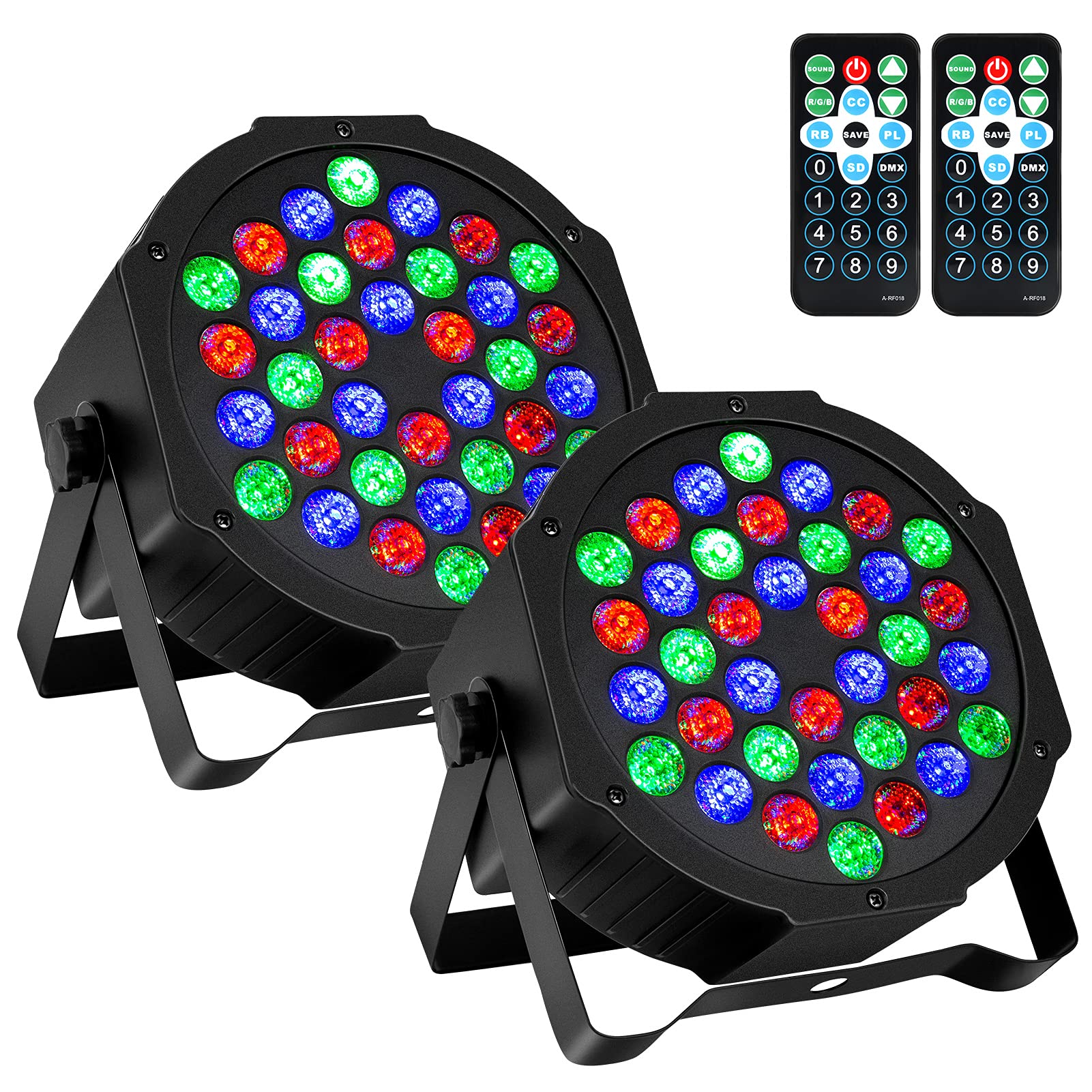Garvee LED Par Spotlight RGB 36 LED Stage Light 2 Pack Party Light Telecomando DMX per palco DJ Party Show Bar Halloween Natale