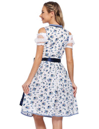 Garvee Dirndl tradizionale da donna per l'Oktoberfest, abito con gonna midi, camicetta e grembiule, motivo floreale, blu navy, taglia M
