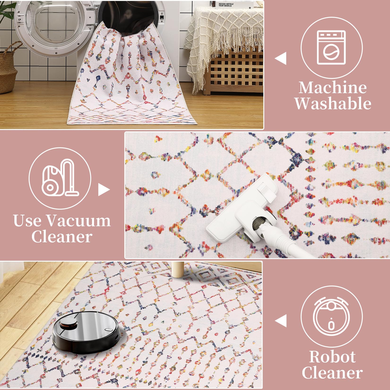 Tappeto moderno GARVEE con motivo geometrico, stile boho, pelo corto, lavabile in lavatrice, antiscivolo, multicolore, 160x230 cm, soggiorno e camera da letto