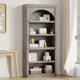 Libreria curva Garvee 5 ripiani, altezza 174.5 cm, stile country, soggiorno, ufficio, legno, marrone