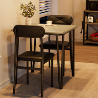 Set da pranzo Garvee per 2 persone con sedie imbottite, MDF e metallo, compatto per piccoli spazi, grigio vintage nero