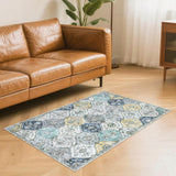 Garvee Tappeto piccolo 80 x 150 cm Tappeto vintage antiscivolo lavabile blu giallo