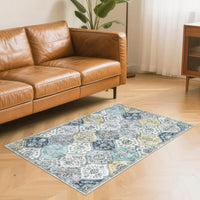 Garvee Tappeto piccolo 80 x 150 cm Tappeto vintage antiscivolo lavabile blu giallo