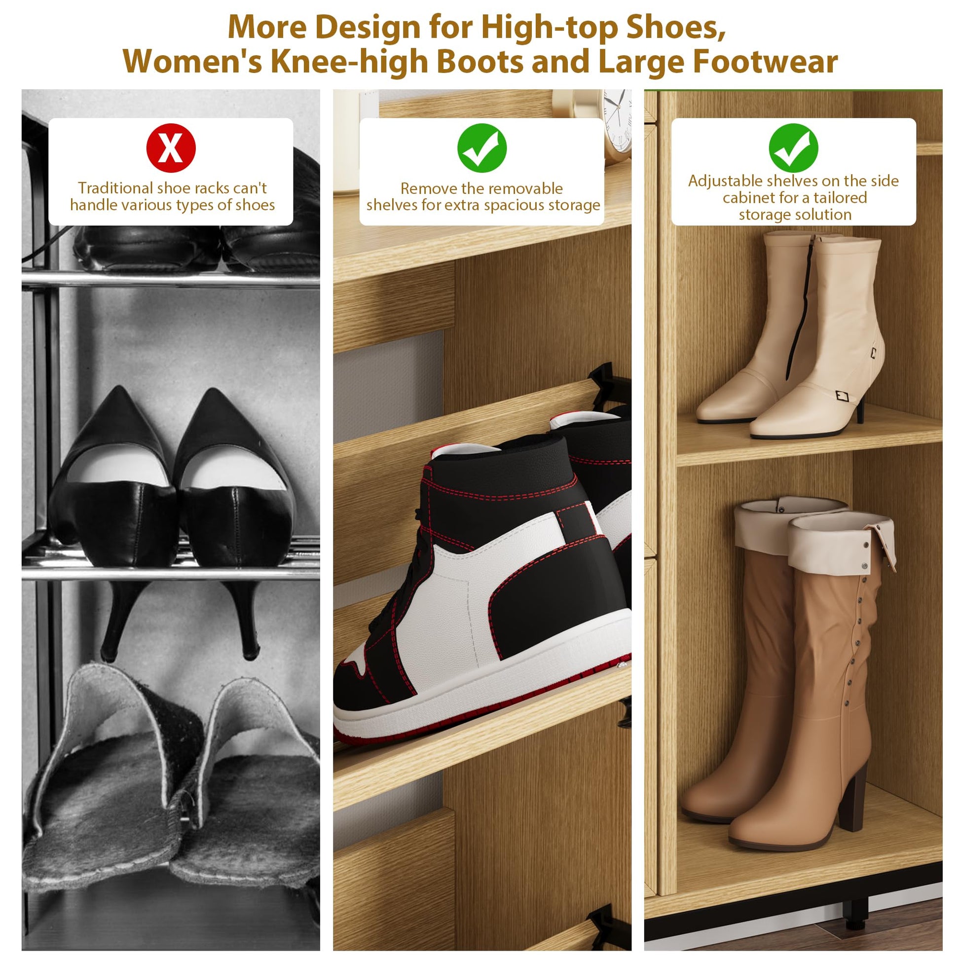 Scarpiera in rattan Garvee con 3 cassetti a scomparsa e ripiani regolabili a 4 livelli per corridoio e ingresso, rovere, grande