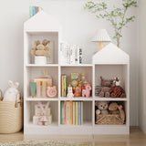 Scaffale portaoggetti Garvee, 7 scomparti, a forma di tetto, robusto, in legno, bianco, per sala giochi/cameretta dei bambini, 42x36x12 pollici