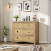 Cassettiera in rattan Garvee da 29" in legno per camera da letto, 3 cassetti, robusta, molto spaziosa, soggiorno, cameretta dei bambini