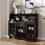 Garvee Mobile Bar Moderno con Luci LED, Porta in Vetro, Capacità 8 Bottiglie, 15 Bicchieri, Legno, Multi-Colore, Stabile per Soggiorno Cucina Sala