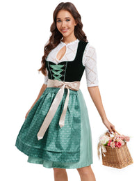 Garvee Dirndl da donna, abito tradizionale corto, midi Dirndl, set completo, verde, taglia 40, per l'Oktoberfest e altre occasioni festive