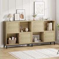 Garvee Buffet Sideboard In Legno Con 2 Porte In Rattan, 2 Ripiani, Piedi Stabili, Multiuso Per Soggiorno E Cucina, Rustico, Naturale