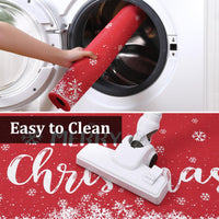 Garvee Küchenläufer 2er Set Rutschfest Waschbar Schneeflocken Leinenoptik Rot 40x60cm 40x120cm Festliche Weihnachtsdeko