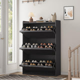 Garvee Mobile Porta Scarpe con 3 Cassetti Ribaltabili, Organizzatore in Legno Nero per Ingresso e Soggiorno, 80.5x25.9x117.1 cm - Black