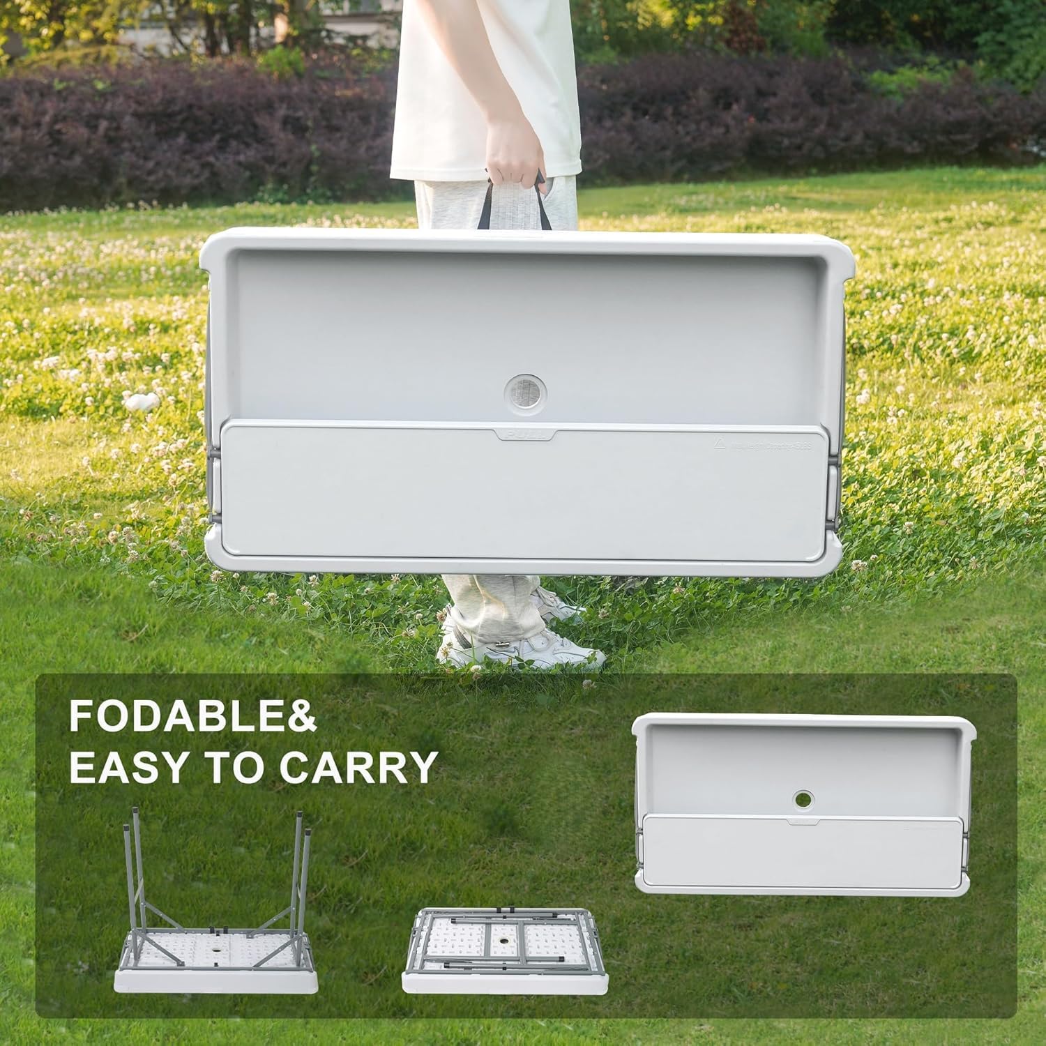 Tavolo portaghiaccio pieghevole Garvee con scarico, vassoio per ghiaccio a due livelli, portatile per campeggio, 40,5"x22"x39,4", materiale HDPE