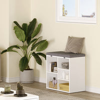 Panca portascarpe Garvee con cuscino, regolabile su 3 livelli, 5 scomparti, cotone-lino, bianco, 20 pollici, per corridoio e camera da letto