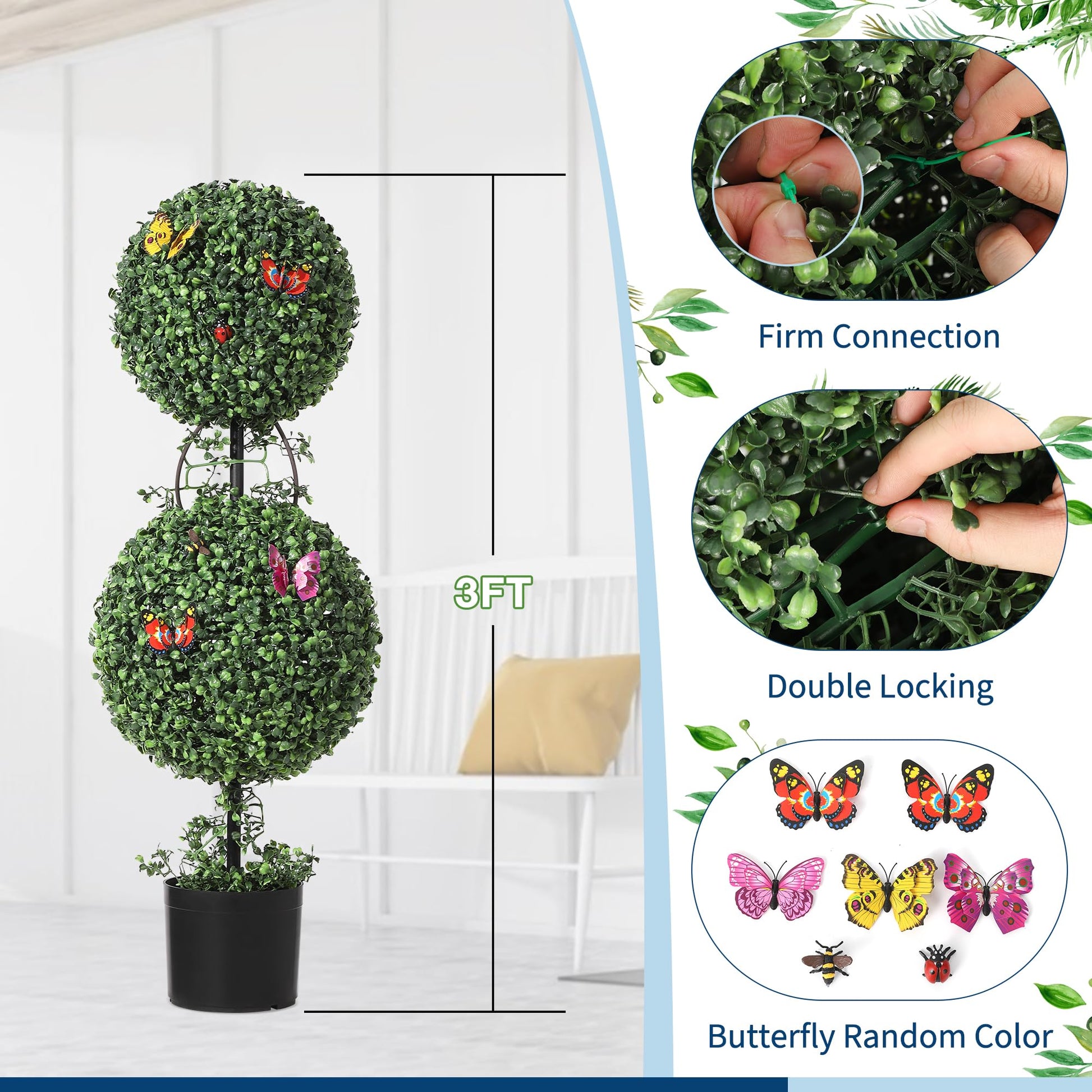 Garvee Set di 2 alberi artificiali in bosso topiato, resistenti ai raggi UV, realistici, materiale PE, per giardino e veranda, verde